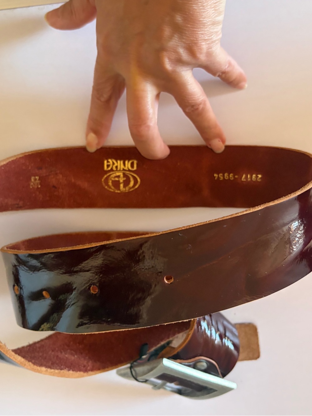 Genuine Leather Women's Belt - Burgundy Patent Finish - Picture 2 of 3